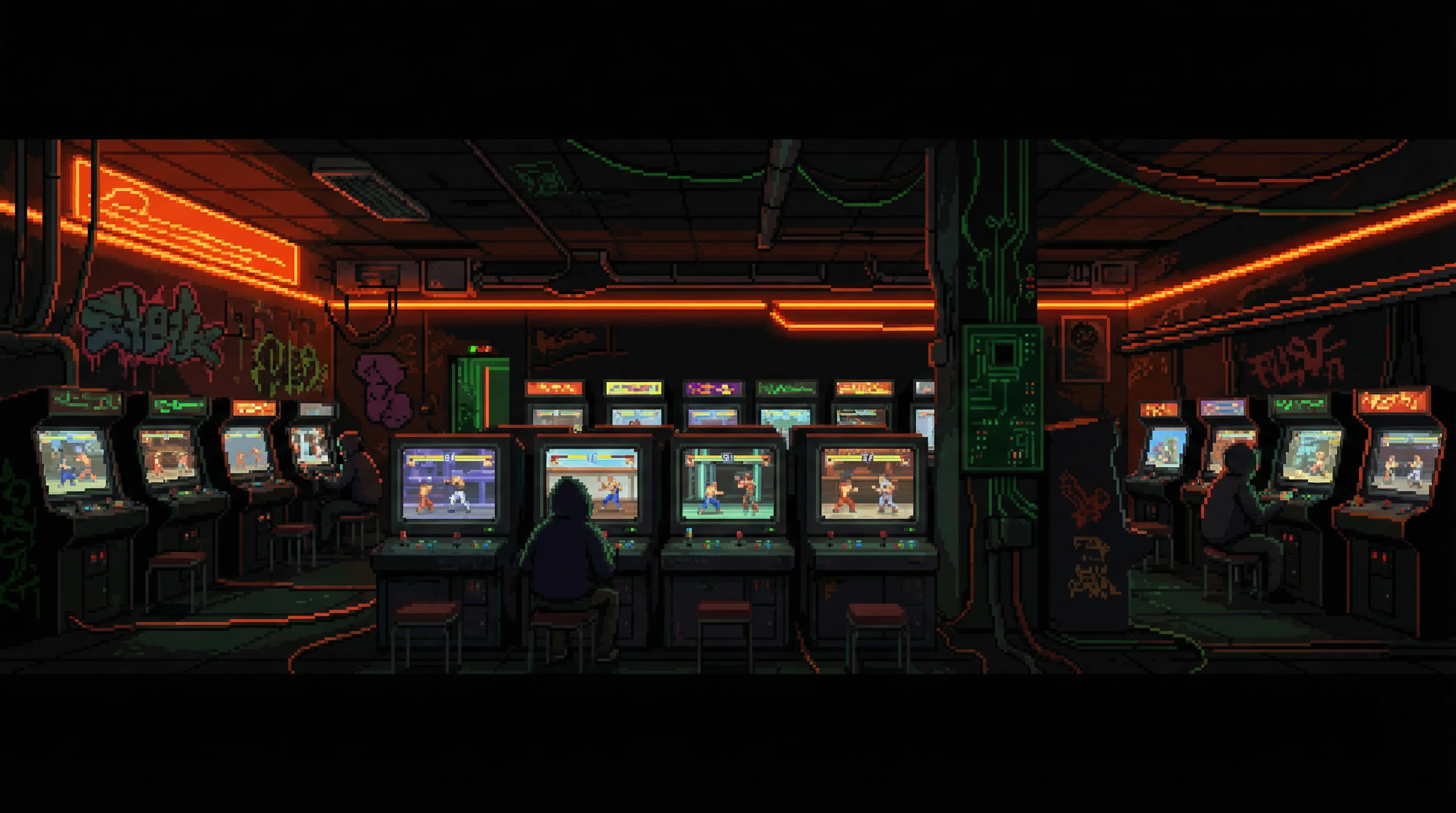 像素艺术作品：赛博街机场景 - 赏金女王 社区创作